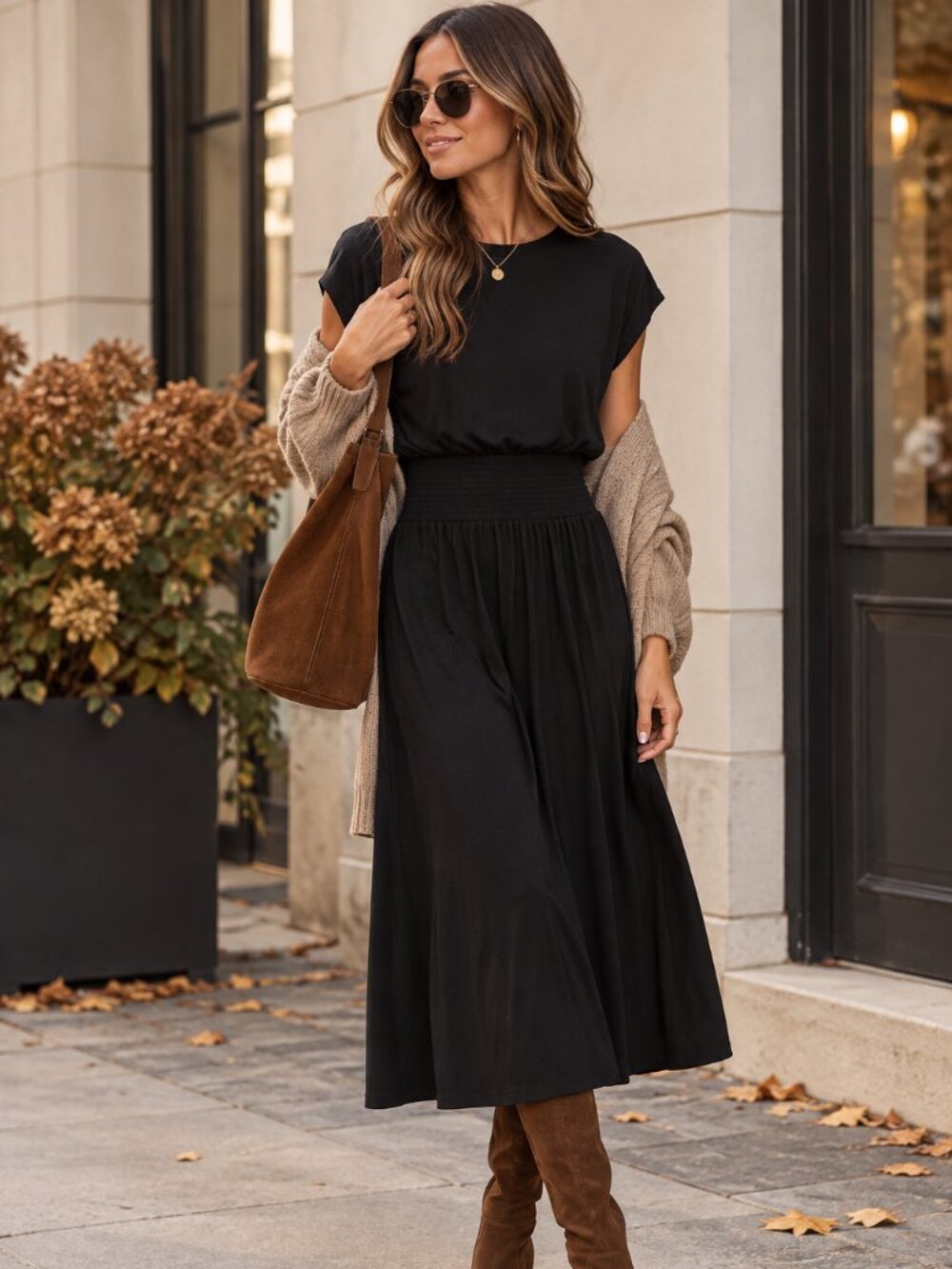 Nation LTD Los Angeles Black Pima Cotton Midi Dress